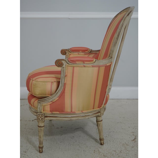 French Pair Baker French Louis XVI Upholstered Bergere Chairs For Sale - Image 3 of 18