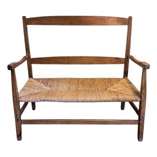 Antique Arts & Crafts Walnut & Rush Two-Seater Settee, 1900 For Sale