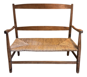Antique Arts & Crafts Walnut & Rush Two-Seater Settee, 1900