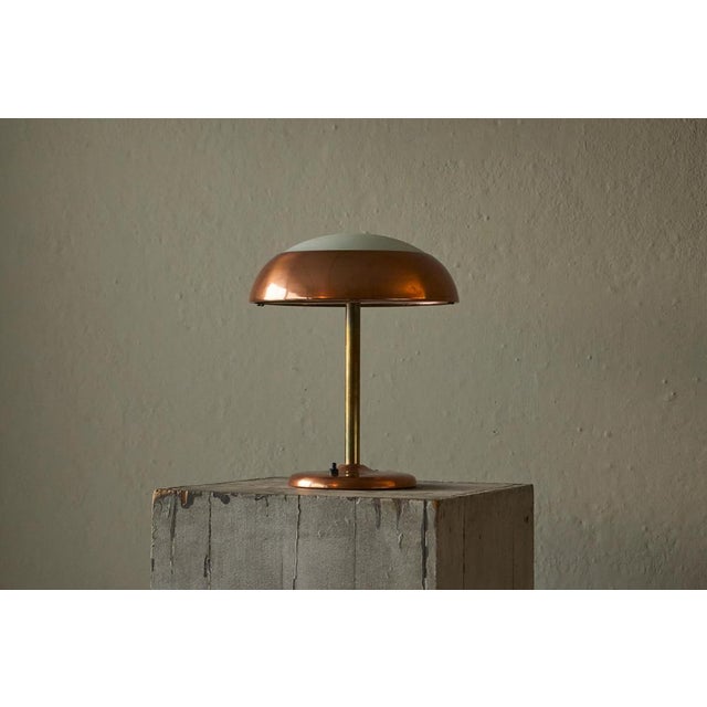 Art Deco Table Lamp in Patinated Copper with Brass and Satin Glass, 1950s For Sale - Image 9 of 10