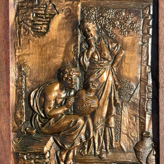 Wood 19th-Century Neoclassical Metal Relief Plaques in Antique Wood Frames, Pair For Sale - Image 7 of 9