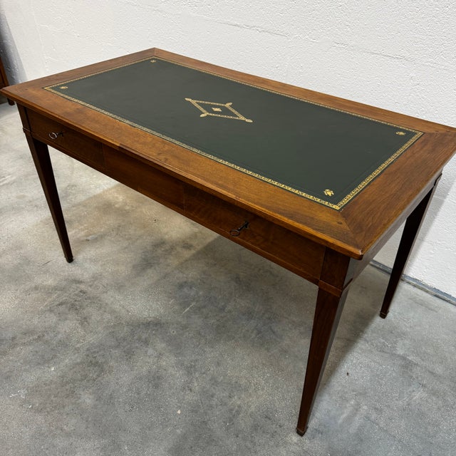 Louis XVI Style Flat Desk in Wood with Green Leather Top, France, 1950s For Sale - Image 10 of 10