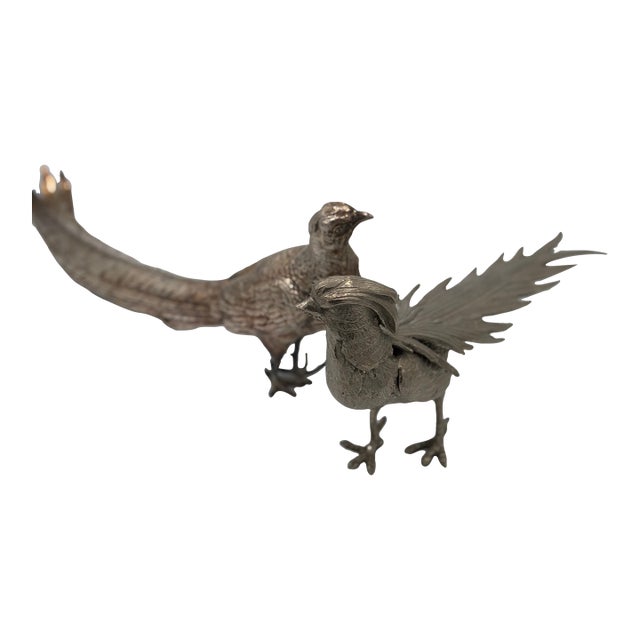 1980s A Pair of Silver Plate Table Pheasants For Sale