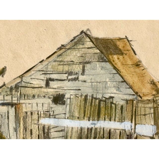 Roy Bailey Nantucket Artist Mixed Media Drawing of an Old Barn For Sale - Image 4 of 9