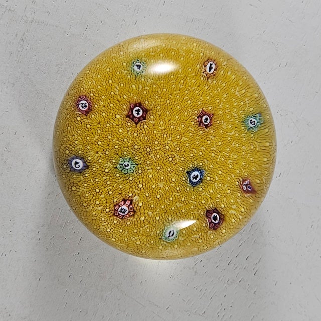 1970s Baccarat 1970 Millefiori Zodiac Carpet Gridel Paperweight Animal Silhouette Yellow #162 For Sale - Image 5 of 8