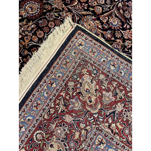 Navy Blue Silk Hereke Rug | Rich Floral Design | Navy Blue | 7'5"x8'10" For Sale - Image 8 of 8