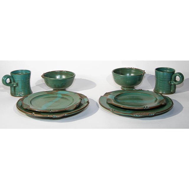Paul Anthony Vintage Teal Green Stoneware Service Set of 8 For Sale - Image 13 of 13