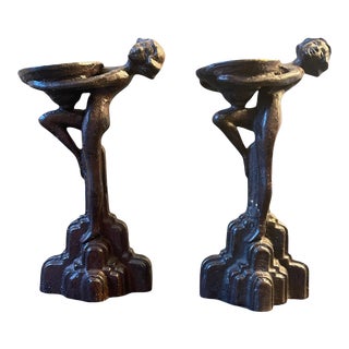 1920s Art Deco Spelter Figural Compote Sculptures- a Pair For Sale