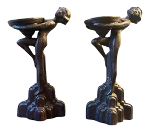 1920s Art Deco Spelter Figural Compote Sculptures- a Pair