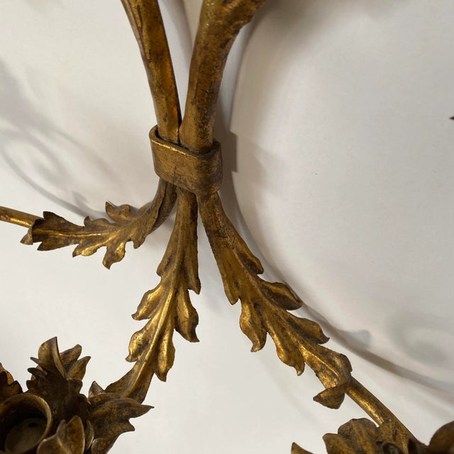 Gold Vintage Spanish Gilded Metal Candle Wall Sconce For Sale - Image 8 of 10
