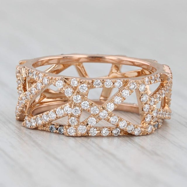 Metal 0.80ctw Diamond Abstract Lattice Work Ring 18k Rose Gold Size 6.75 Band For Sale - Image 7 of 8