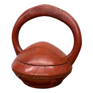 Red Wooden Carrying Basket with Removable Lid For Sale