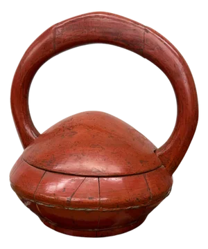Red Wooden Carrying Basket with Removable Lid