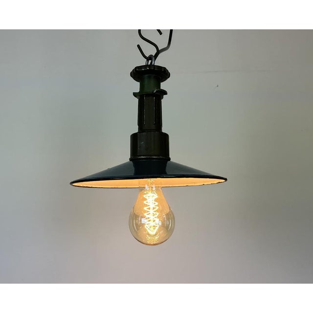 Industrial Blue Enamel Factory Pendant Lamp with Cast Aluminium Top, 1960s For Sale - Image 10 of 16