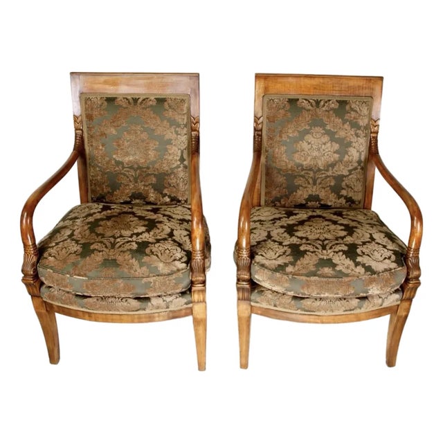 Pair of French Directoire Style Walnut Armchairs, Mid-20th Century For Sale