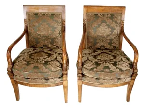 Pair of French Directoire Style Walnut Armchairs, Mid-20th Century