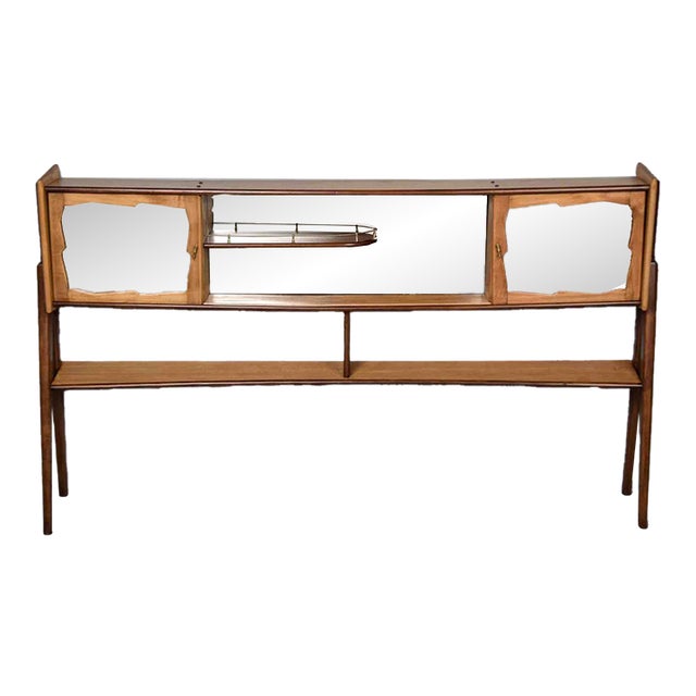 Mid-Century Italian Bar Cabinet With Mirrored Sliding Doors For Sale