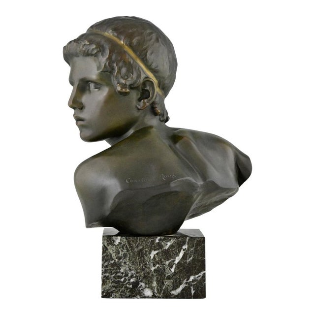 Constant Roux, Bust of Young Achilles, 1920, Bronze on Marble Base For Sale - Image 4 of 11