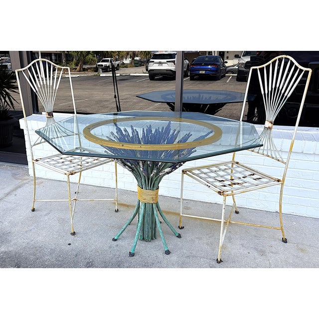 Hollywood Regency 1960's Italian Hollywood Regency Style 'Coco Chanel' Sheaf of Wheat Table With Chairs- 3 Piece Set For Sale - Image 3 of 18