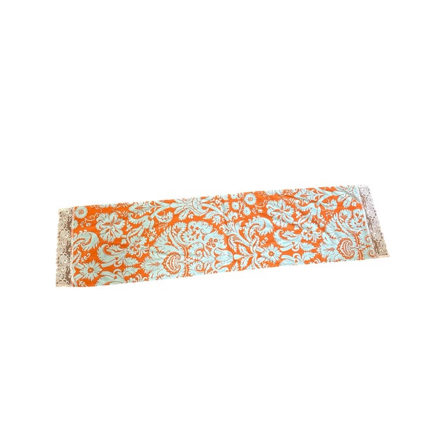 Orange Floral Grey Table Runner 14x50 Length For Sale - Image 6 of 7