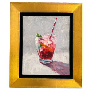 Strawberry Cooler by Jamie Lisa Oil Painting in Gold Floater Frame