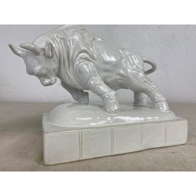 1970s Mid Century Vintage Porcelain Blanc De Chin Sculpture of a Bull For Sale - Image 5 of 11