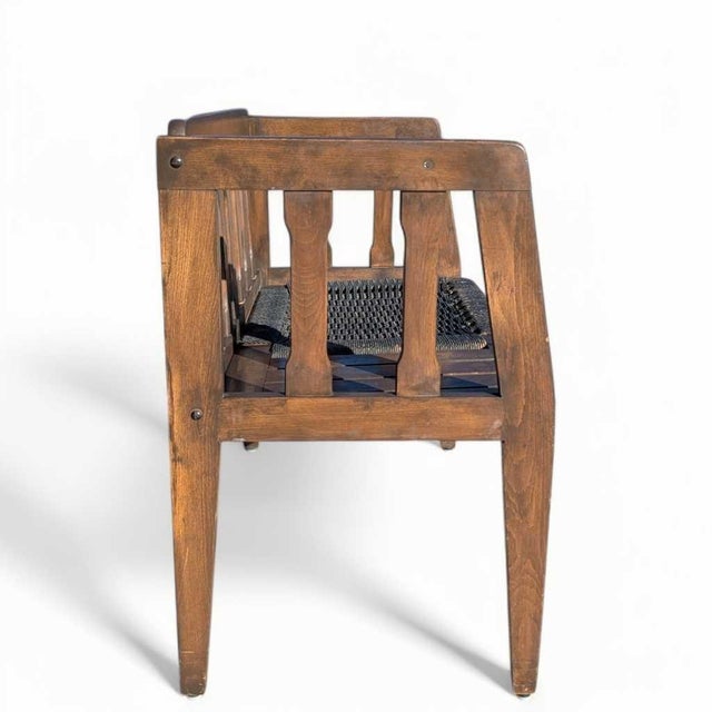 Mid-Century Wood Bench With Black Woven Strap Seat For Sale - Image 9 of 15