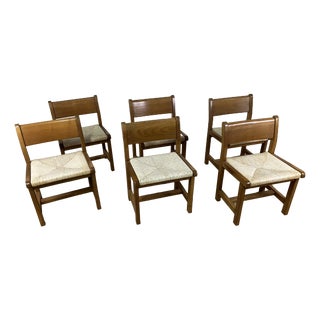 Vintage Wood and Straw Chairs from Tarpac, 1970s, Set of 6 For Sale