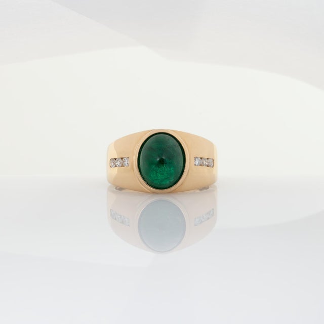 4Ct Emerald Ring With Natural Diamond Accents: Solid 14k Gold, Size 6.75 For Sale - Image 4 of 8