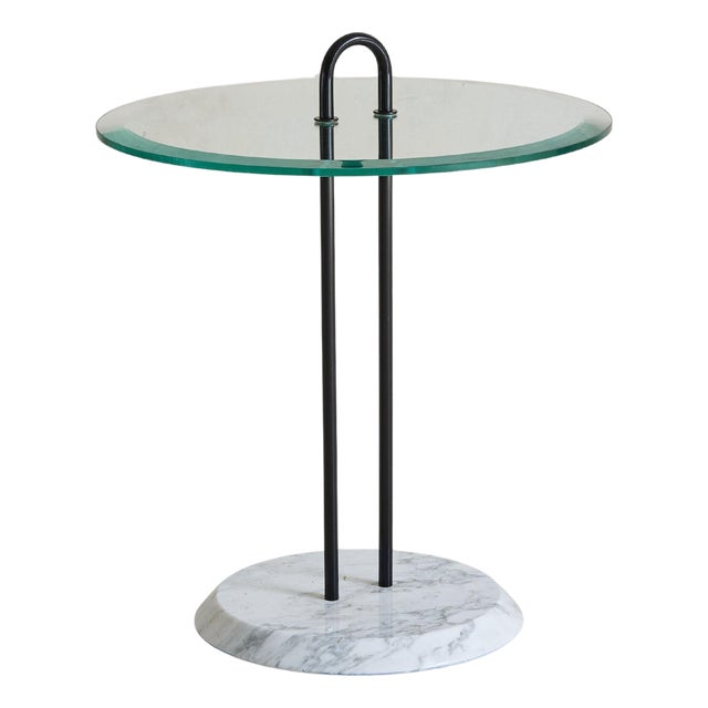 Italian Marble Glass Side Table Attr Vico Magistretti for Cattelan Italia, 1980s For Sale