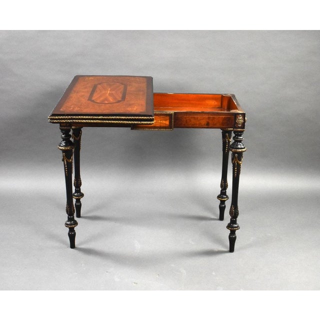 Victorian Burr Walnut Inlaid Card Table, 1860s For Sale - Image 4 of 16