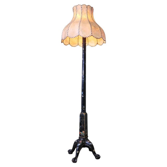 Vintage Black Chinoiserie Lacquer Decorated Standard Lamp, 1930 For Sale - Image 10 of 10