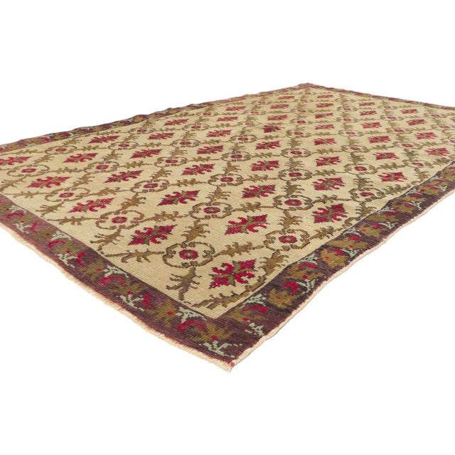 51671 Vintage Turkish Oushak Rug, 04'11 x 08'03. Showcasing traditional style with incredible detail and texture, this...