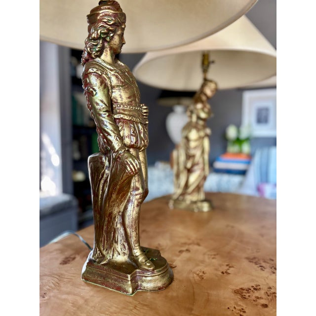 Ceramic Late 20th Century Figural Gilt Ceramic Lamps With New Shades, a Pair For Sale - Image 7 of 12