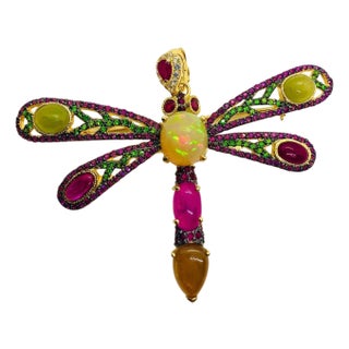 Bochic “Orient” Vintage Sapphire, Opal & Ruby Brooch Set In 18K Gold & Silver For Sale