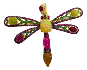 Bochic “Orient” Vintage Sapphire, Opal & Ruby Brooch Set In 18K Gold & Silver