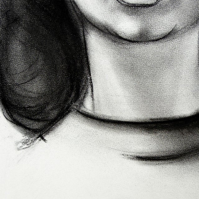 Charcoal Mid 20th Century Signed Charcoal Portrait Drawing of a Woman With Dark Hair Donna Foreman Hopper For Sale - Image 8 of 9