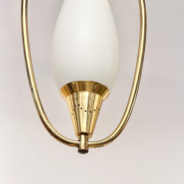 1960s Mid-Century Modern Swedish Hanging Light in Opal Glass and Brass, 1950s For Sale - Image 5 of 9