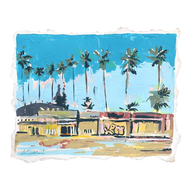 Silver Lake Shops - Original La Streetscape Mixed Media Painting on Paper by Kellie Newsome For Sale