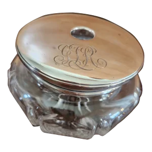 Antique Victorian Cut Glass Powder Jar With Sterling Silver Lid