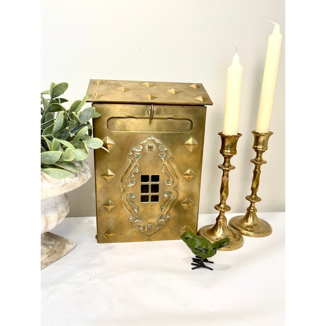 Antique Vintage Solid Brass Mailbox: Wallmount Letterbox For Sale - Image 4 of 14