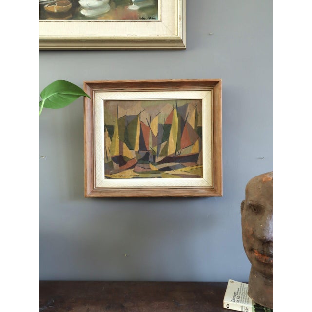 Mid 20th Century 1955 Mid-Century Modern 'Woodland Rhythm' Vintage Swedish Abstract Cubist Landscape Oil Painting, Framed For Sale - Image 5 of 11