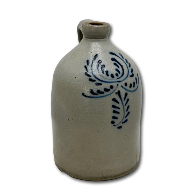 Nice Small 1 Gallon Size Antique Early American Blue Decorated Stoneware Spirits Jug - Circa Late 19th Century For Sale - Image 4 of 18