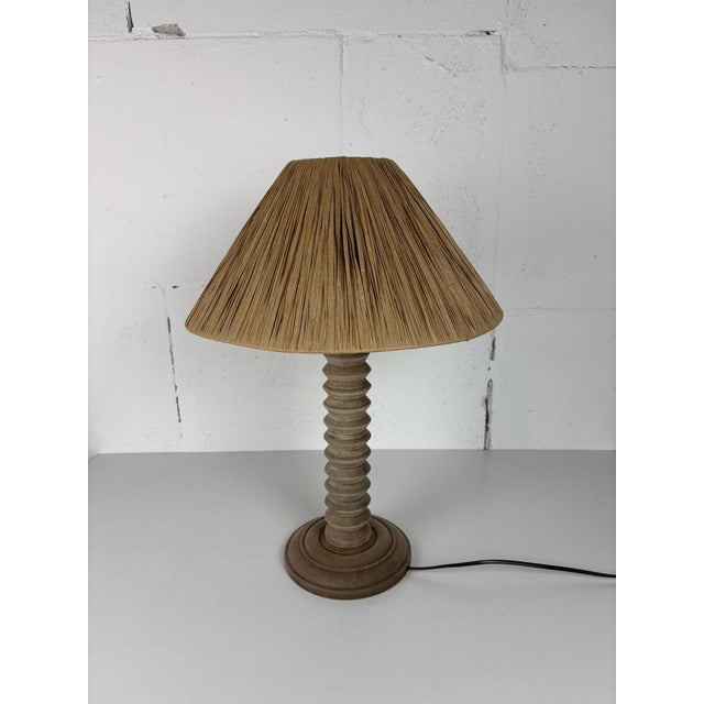 1950s Mid-Century Modern French Brutalist Wood Turned Table Lamp by Charles Dudouyt, 1950s For Sale - Image 5 of 16