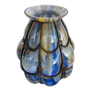 Czech Wilhelm Kralik Sohn Bohemian Caged Blown Glass Vase 1920s For Sale