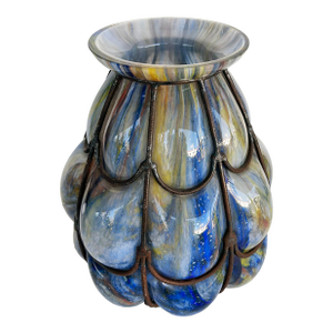 Czech Wilhelm Kralik Sohn Bohemian Caged Blown Glass Vase 1920s