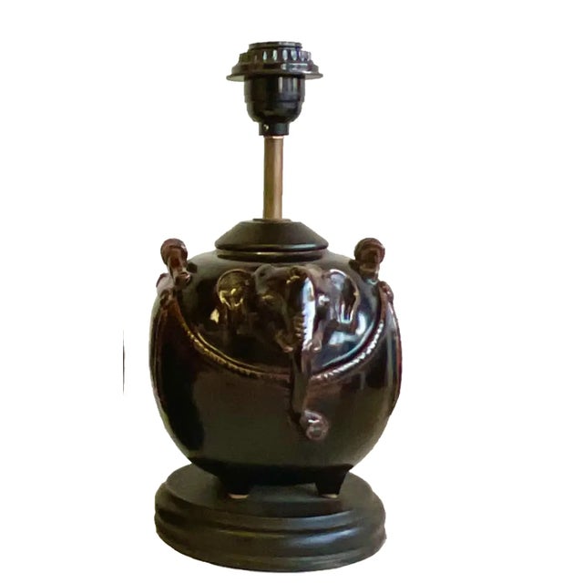 Coffee Vintage Glazed Ceramic Elephant Lamps - a Pair For Sale - Image 8 of 12