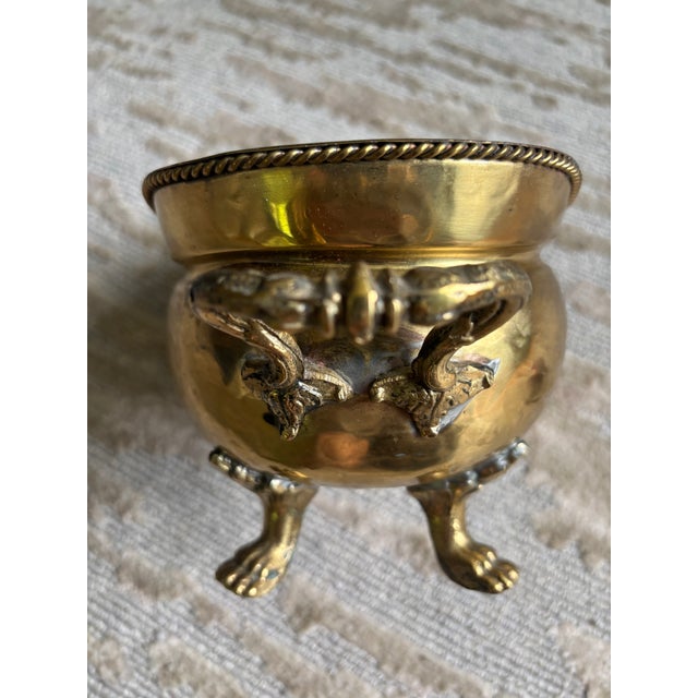 Hammered Brass Cachepot With Paw Feet For Sale - Image 4 of 9