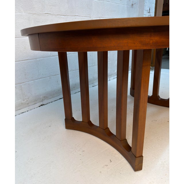 Brown Mid-Century Oval Walnut Dining Table by Stanley For Sale - Image 8 of 16