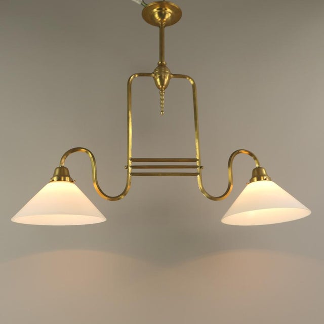 Two-Armed Hanging Lamp with Opal Glass Shade, Austria, 1920s For Sale - Image 6 of 6